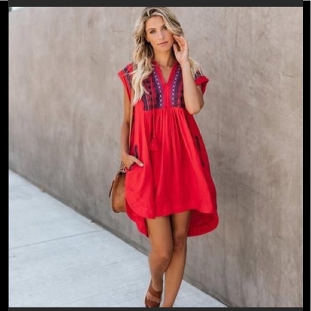 Fate Embroidered Shift Dress Bohemian‎ Red Purple Size Small